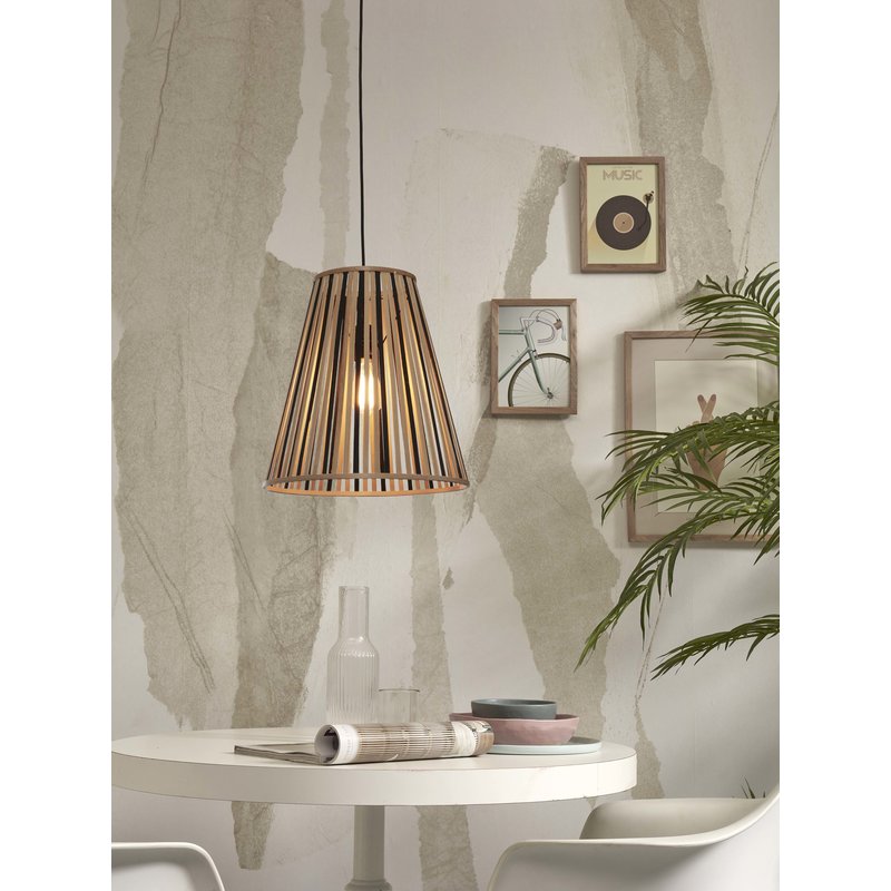 Good&Mojo-collectie Hanglamp Merapi bamboe tapered zwart/naturel L