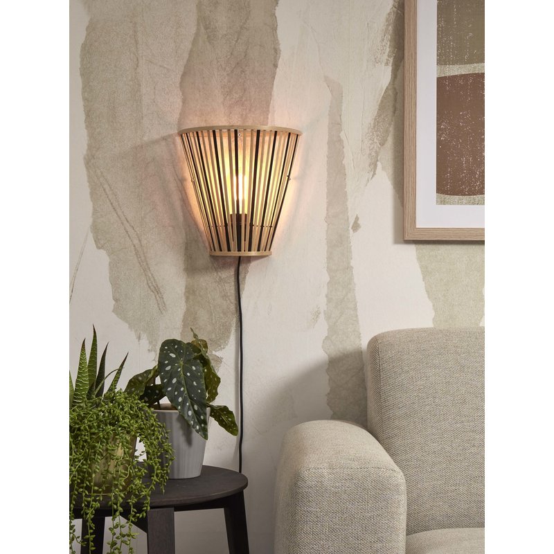 Good&Mojo-collectie Wandlamp Merapi bamboe tapered zwart/naturel