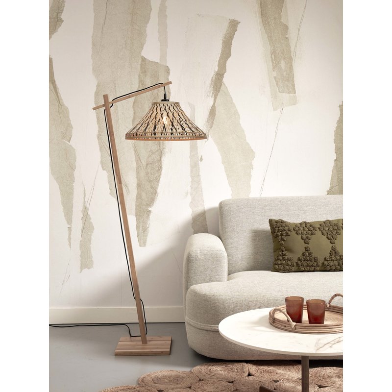 Good&Mojo-collectie Floor lamp Tahiti bamboo nat. h.150cm/shade dia.45xh.20cm. bl/nat.