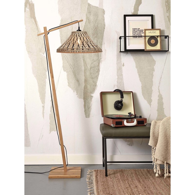 Good&Mojo-collectie Floor lamp Tahiti bamboo nat. h.150cm/shade dia.45xh.20cm. bl/nat.