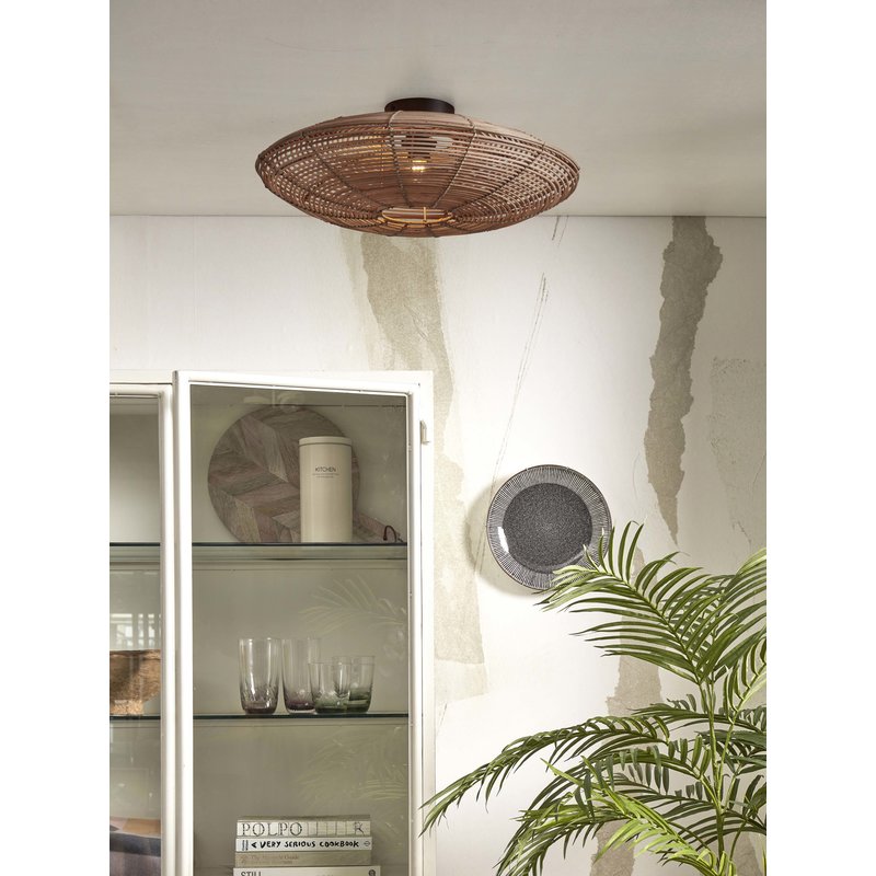 Good&Mojo-collectie Ceiling lamp Tanami rattan disc dia.55xh.14cm natural. L