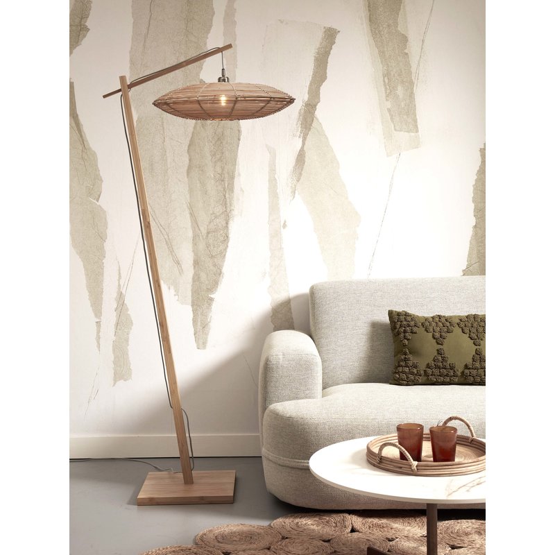 Good&Mojo-collectie Vloerlamp Tanami naturel bamboe en rotan disc naturel L