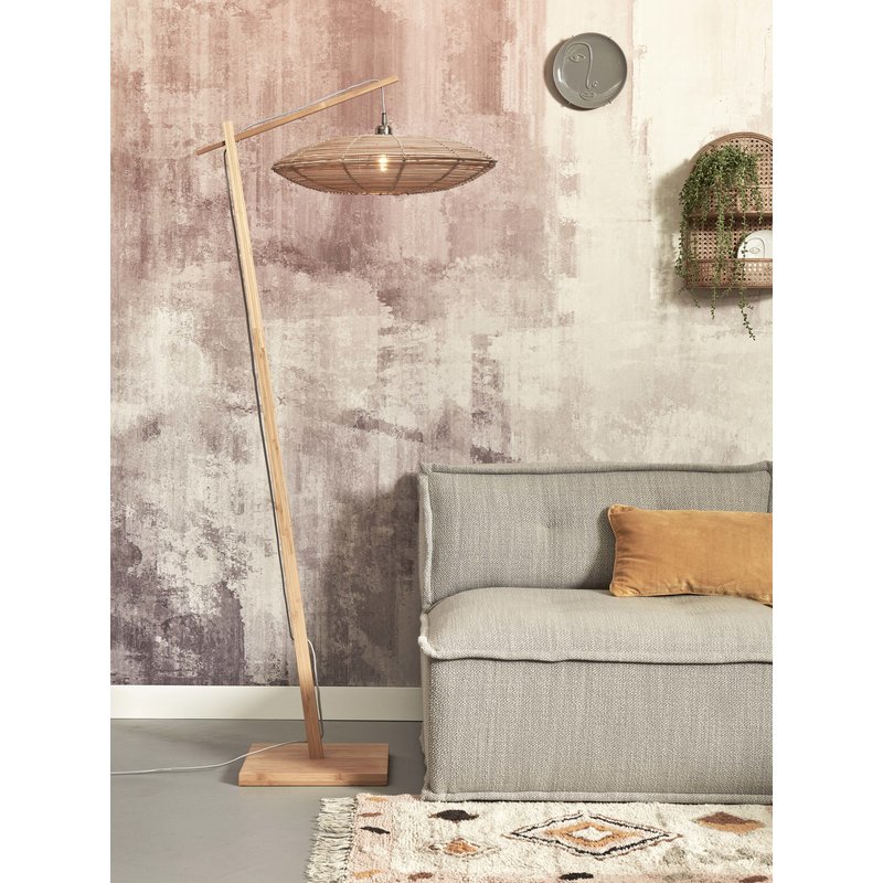 Good&Mojo-collectie Vloerlamp Tanami naturel bamboe en rotan disc naturel L