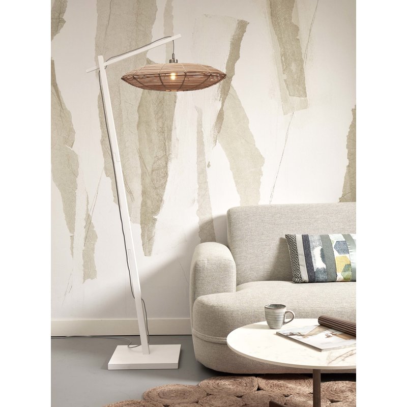 Good&Mojo-collectie Floor lamp Tanami L bamboo wh. h.176cm/disc dia.55xh.14cm rattan. nat.