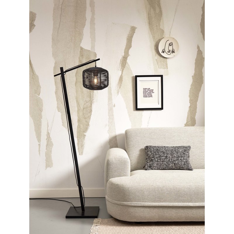 Good&Mojo-collectie Vloerlamp Tanami zwart bamboe en rotan zwart S