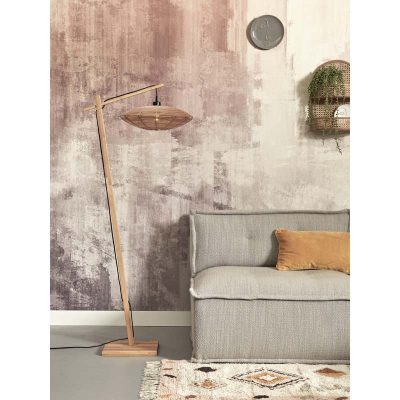 Good&Mojo-collectie Floor lamp Tanami S bamboo nat. h.150cm/disc dia.40xh.10cm rattan. nat.