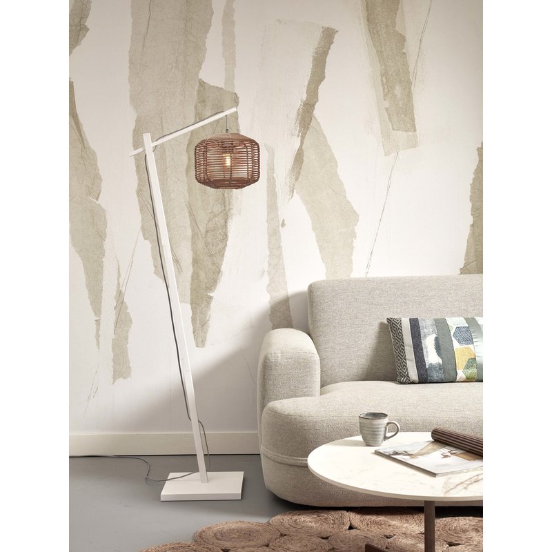 Good&Mojo-collectie Vloerlamp Tanami wit bamboe en rotan naturel S