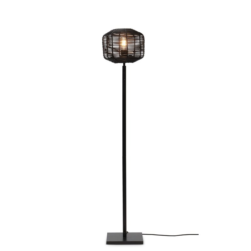 Good&Mojo-collectie Vloerlamp Tanami recht zwart bamboe en rotan zwart
