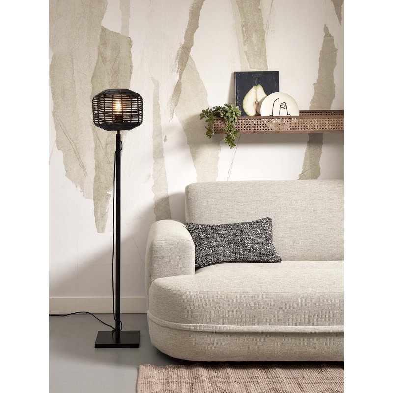 Good&Mojo-collectie Floor lamp Tanami bamboo bl. h.130cm/sh. dia.25xh.20cm rattan. bl.