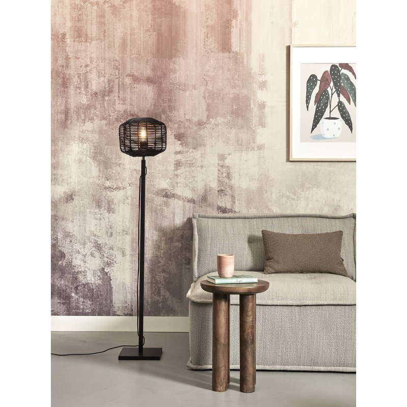 Good&Mojo-collectie Floor lamp Tanami bamboo bl. h.130cm/sh. dia.25xh.20cm rattan. bl.