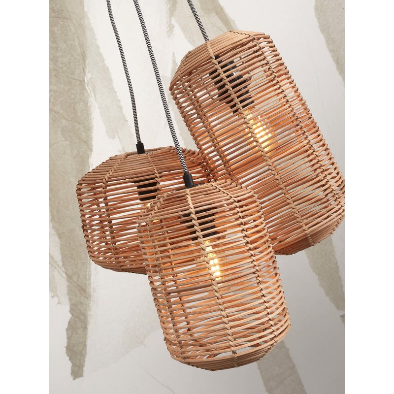 Good&Mojo-collectie Hanging lamp Tanami rattan/3-shade 18xh.25cm + 18xh.35cm + 25xh.20cm ass.. nat.