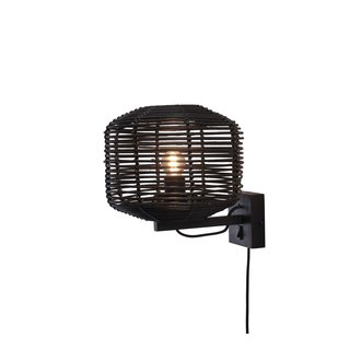 Good&Mojo Wall lamp Tanami rattan dia.25xh.20cm. black