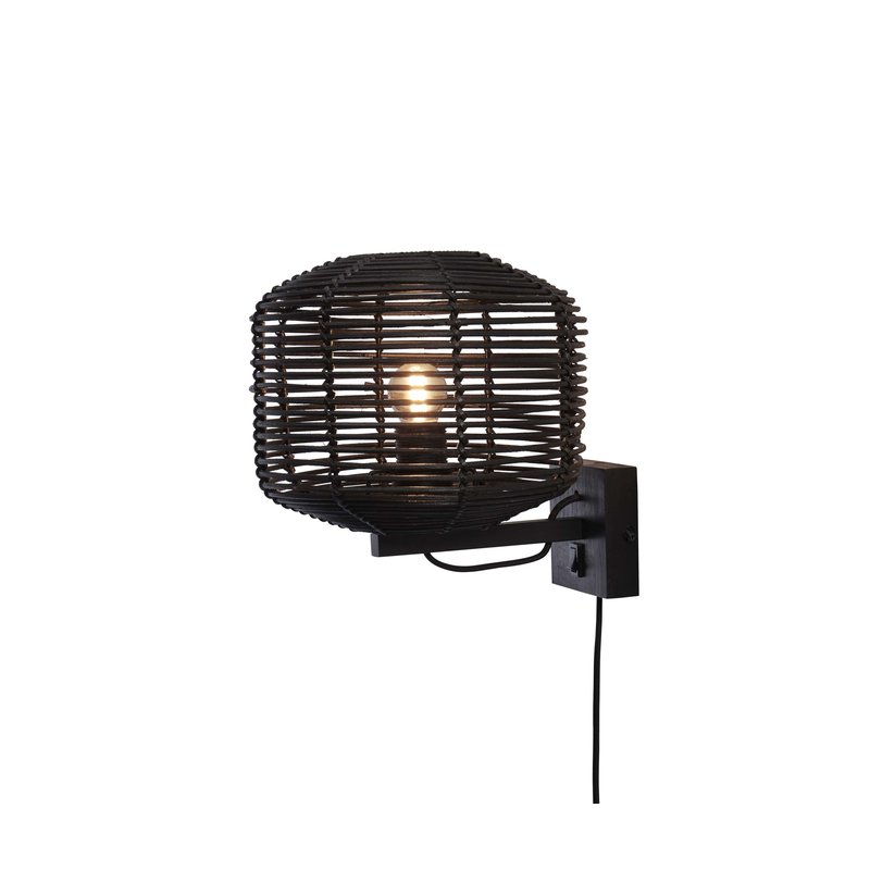 Good&Mojo-collectie Wall lamp Tanami rattan dia.25xh.20cm. black