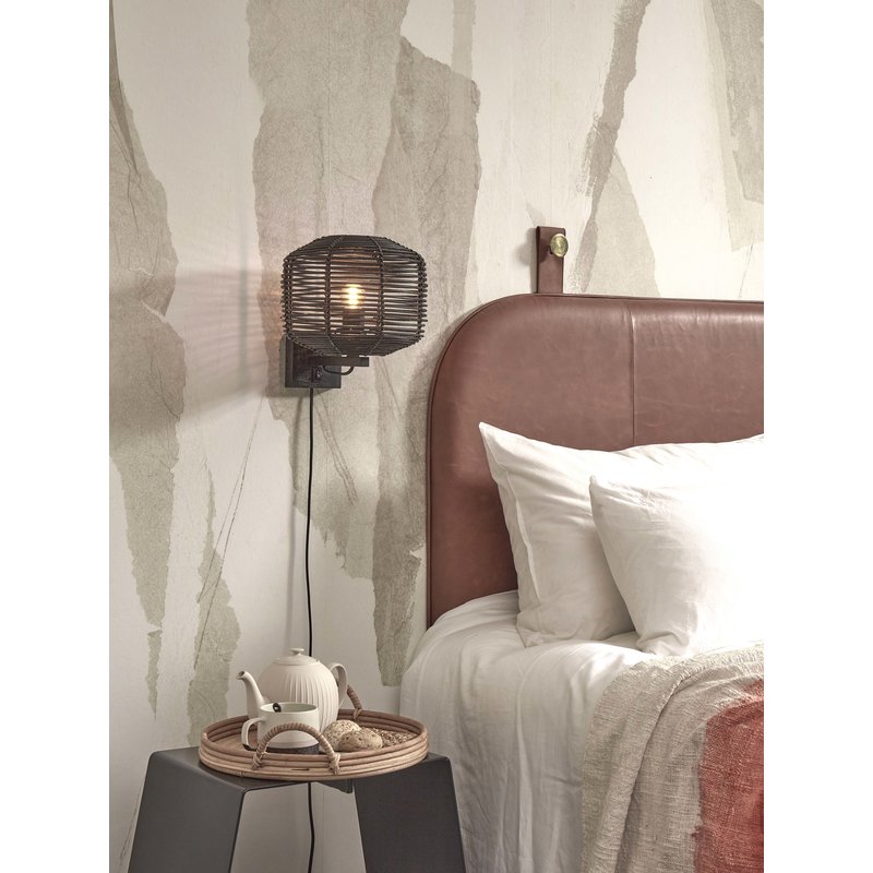 Good&Mojo-collectie Wall lamp Tanami rattan dia.25xh.20cm. black