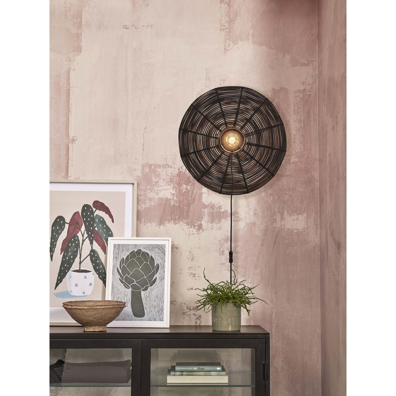 Good&Mojo-collectie Wandlamp Tanami rotan disc zwart L