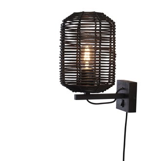 Good&Mojo Wandlamp Tanami rotan koker zwart S