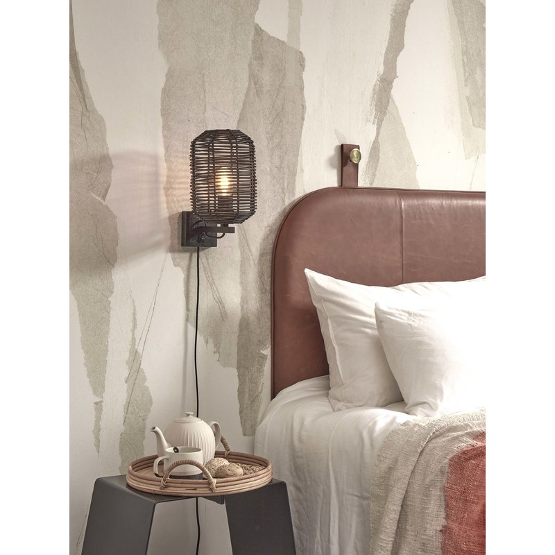 Good&Mojo-collectie Wandlamp Tanami rotan koker zwart S