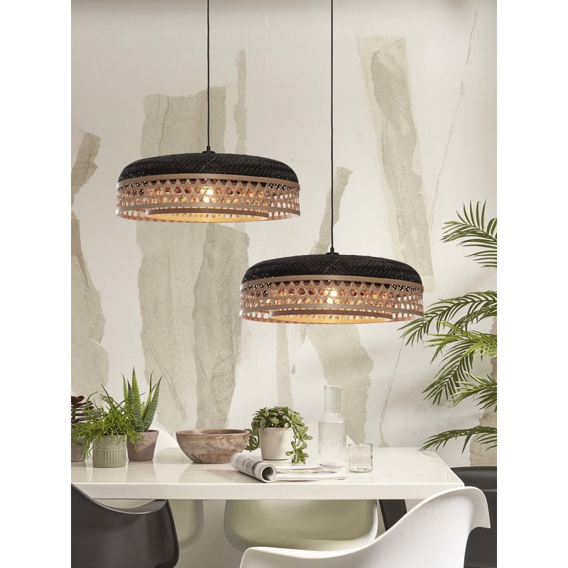 Good&Mojo-collectie Hanging lamp Ubud double shades bamboo dia.60x18cm. bl/natural