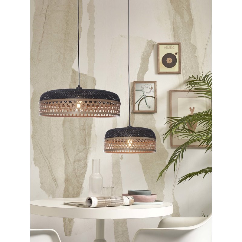 Good&Mojo-collectie Hanglamp Ubud enkele kap bamboe zwart/naturel