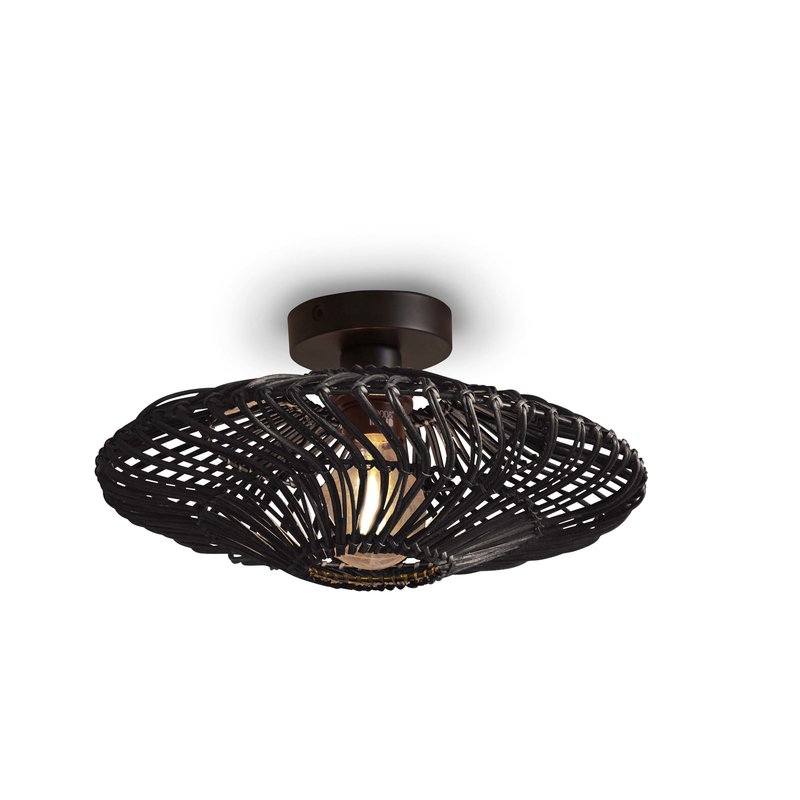 Good&Mojo-collectie Ceiling lamp Zanzibar S rattan/flat dia.40xh.12cm. black