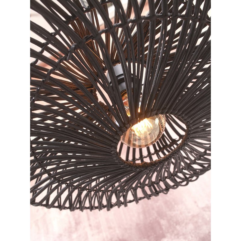 Good&Mojo-collectie Ceiling lamp Zanzibar S rattan/flat dia.40xh.12cm. black