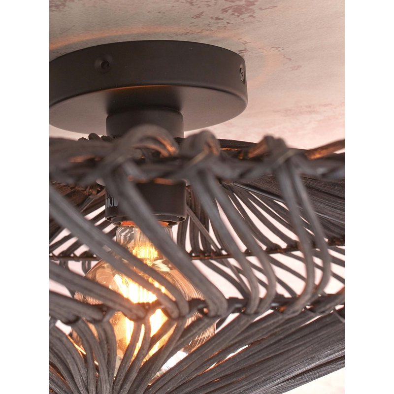 Good&Mojo-collectie Ceiling lamp Zanzibar S rattan/flat dia.40xh.12cm. black