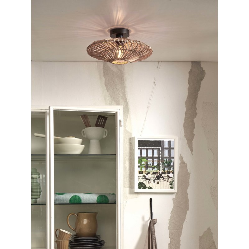 Good&Mojo-collectie Ceiling lamp Zanzibar S rattan/flat dia.40xh.12cm. natural