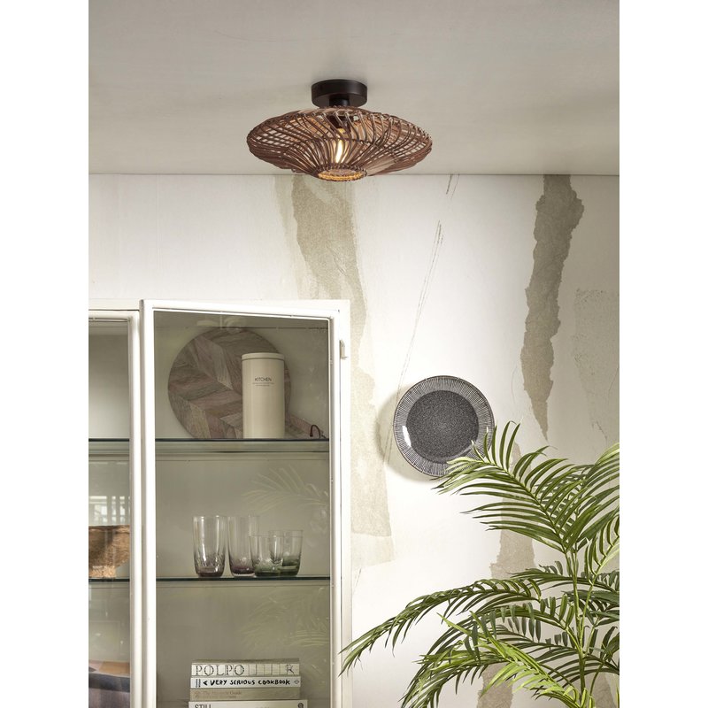 Good&Mojo-collectie Ceiling lamp Zanzibar S rattan/flat dia.40xh.12cm. natural