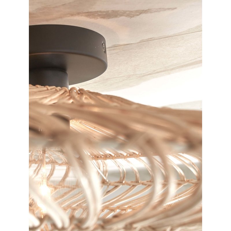 Good&Mojo-collectie Ceiling lamp Zanzibar S rattan/flat dia.40xh.12cm. white