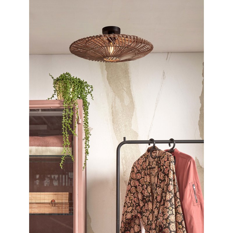 Good&Mojo-collectie Ceiling lamp Zanzibar L rattan/flat dia.55xh.14cm. natural