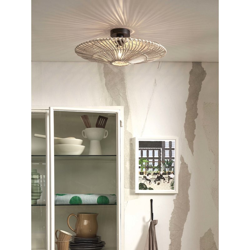 Good&Mojo-collectie Ceiling lamp Zanzibar L rattan/flat dia.55xh.14cm. white