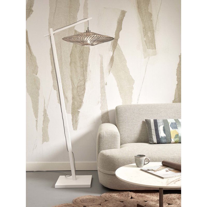 Good&Mojo-collectie Vloerlamp Zanzibar wit bamboe en rotan wit L