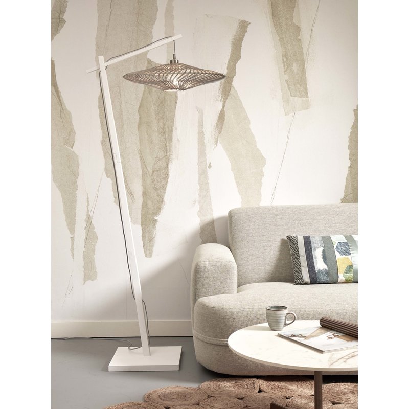 Good&Mojo-collectie Vloerlamp Zanzibar wit bamboe en rotan wit L