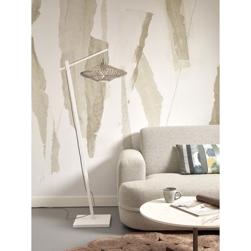 Good&Mojo-collectie Floor lamp Zanzibar S bamboo wh.150cm/shade dia.40xh.12cm. white
