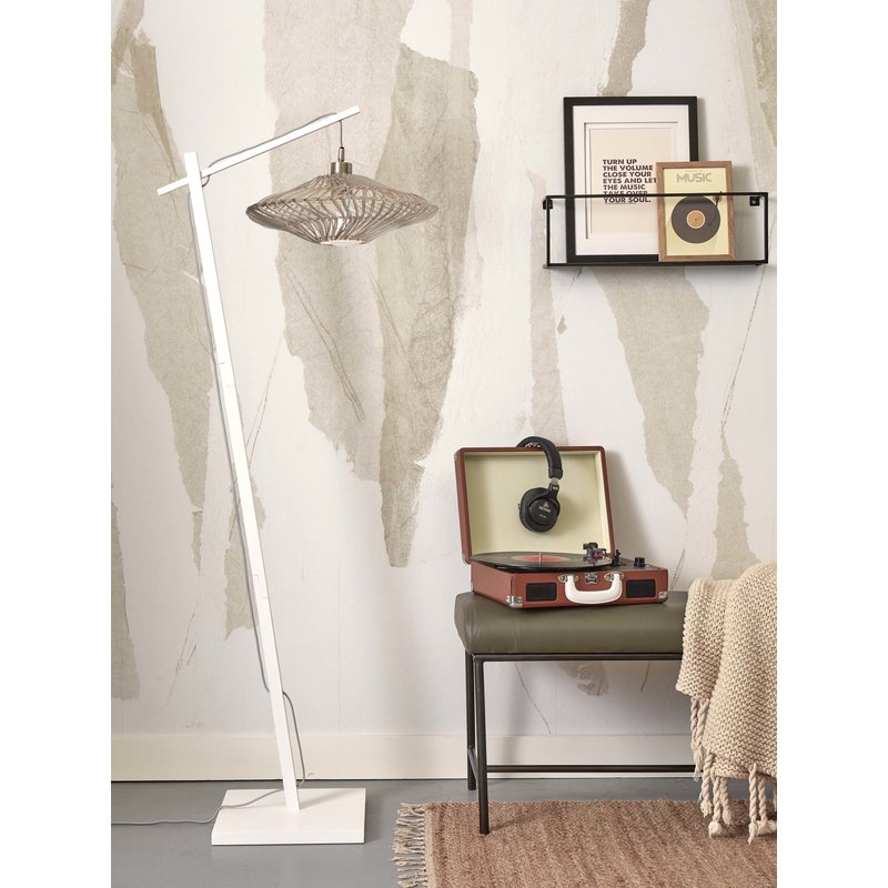 Good&Mojo-collectie Floor lamp Zanzibar S bamboo wh.150cm/shade dia.40xh.12cm. white