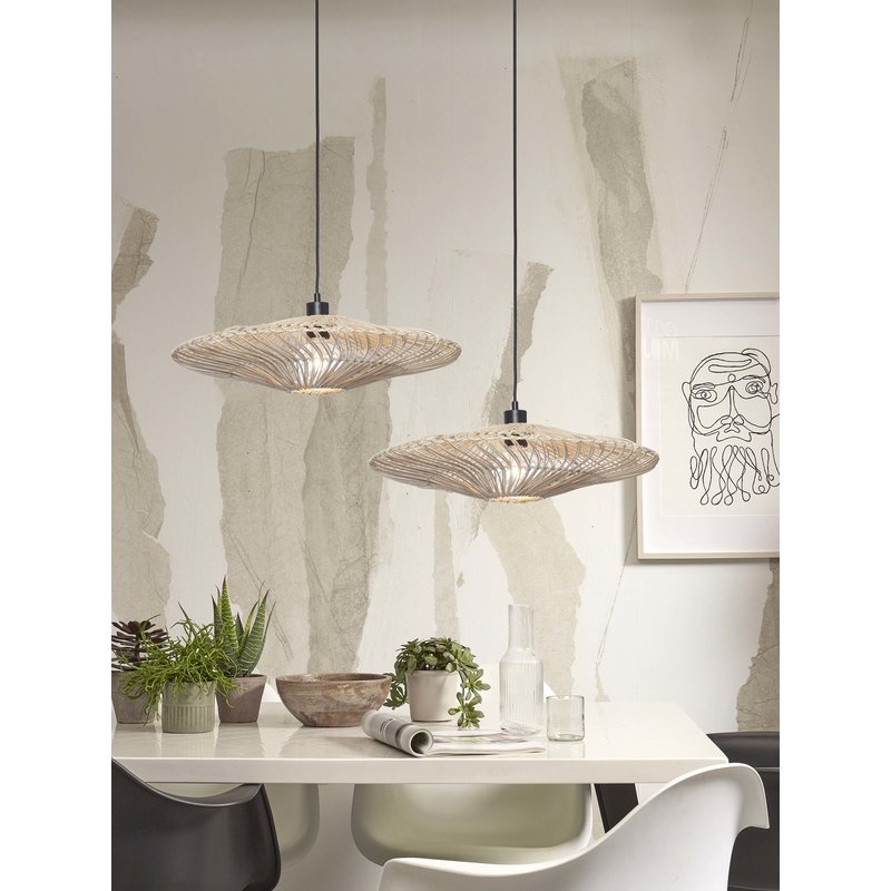 Good&Mojo-collectie Hanging lamp Zanzibar L rattan/flat dia.55xh.14cm. white