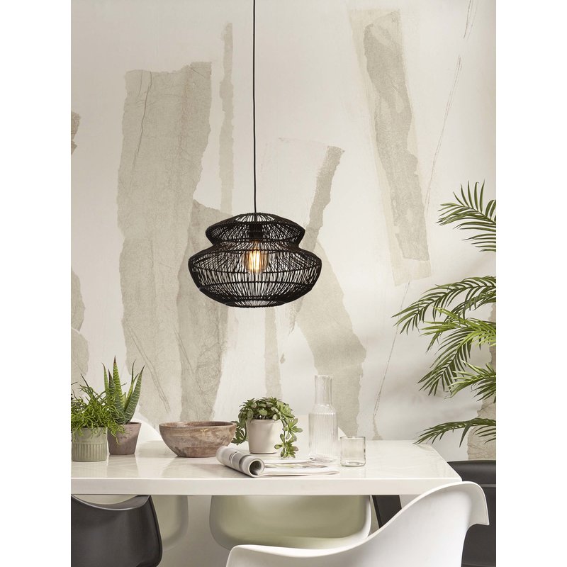 Good&Mojo-collectie Hanging lamp Zanzibar rattan/round dia.40xh.30cm. black