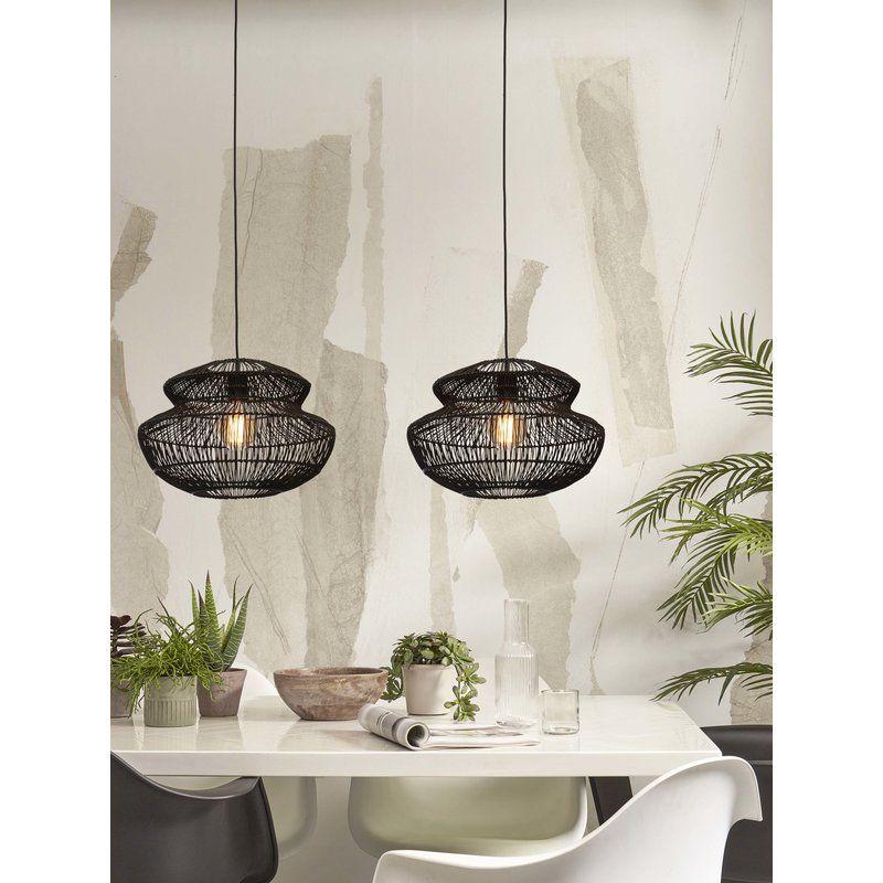 Good&Mojo-collectie Hanging lamp Zanzibar rattan/round dia.40xh.30cm. black