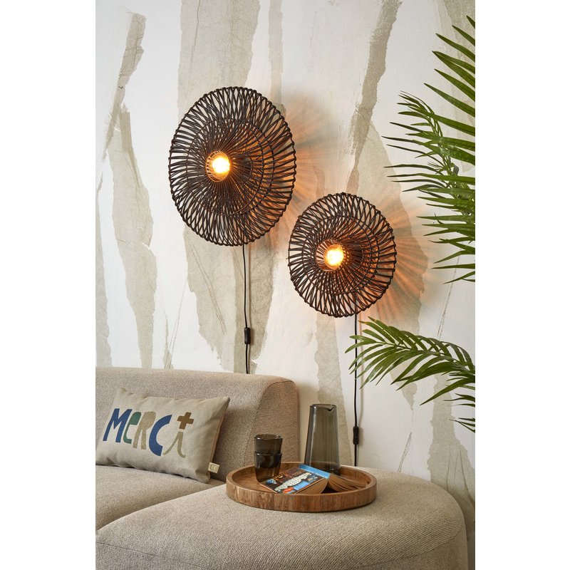 Good&Mojo-collectie Wandlamp Zanzibar rotan zwart L