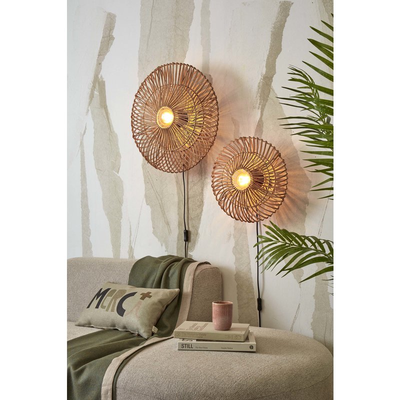 Good&Mojo-collectie Wall lamp Zanzibar L rattan/flat dia.55xh.14cm. natural