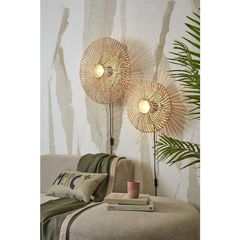 Good&Mojo-collectie Wall lamp Zanzibar L rattan/flat dia.55xh.14cm. white