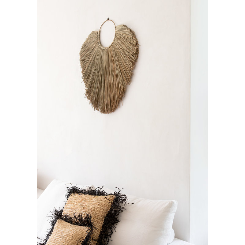 Bazar Bizar-collectie Raffia Kussenhoes - Vierkant - Naturel Zwart - 40x40