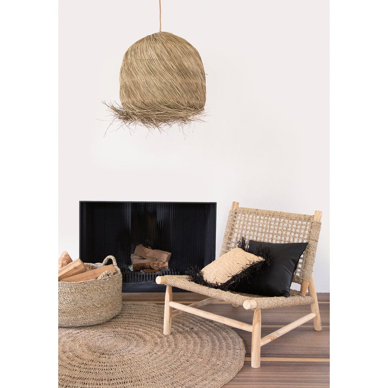Bazar Bizar-collectie Raffia Kussenhoes - Vierkant - Naturel Zwart - 40x40