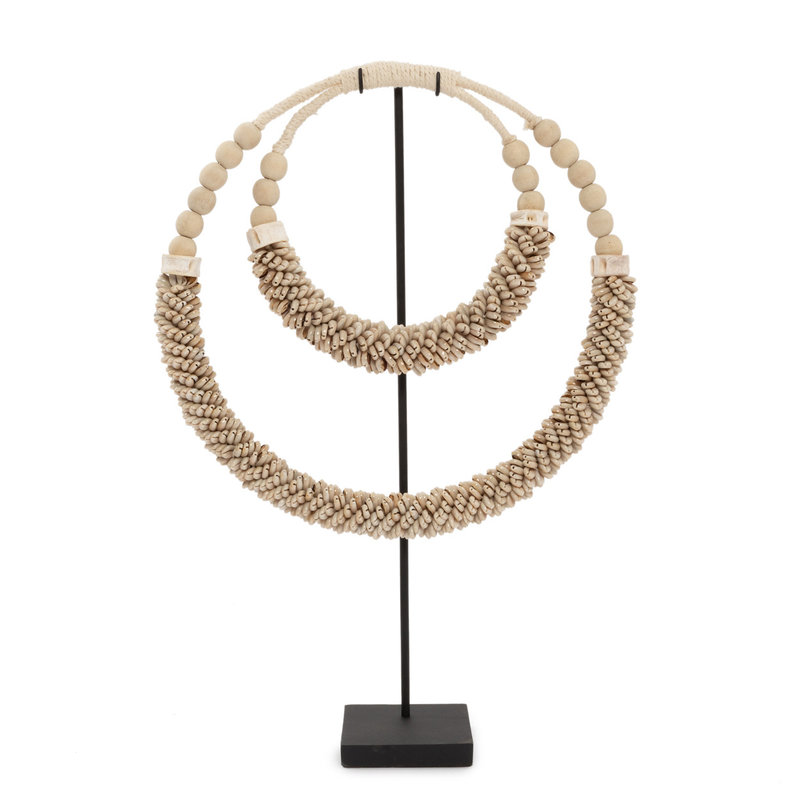 Bazar Bizar-collectie Dubbele Halsketting met Schelpen op Stand - Naturel
