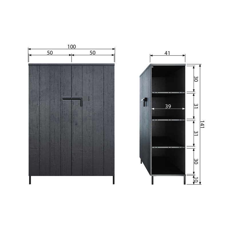 WOOOD-collectie Bruut 2 Door Cabinet Pine Black