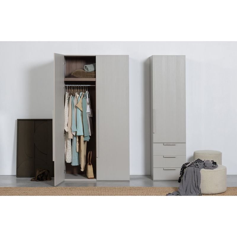 WOOOD-collectie Rens 2-doors Wardrobe Long Handle Walnut/pebble Grey