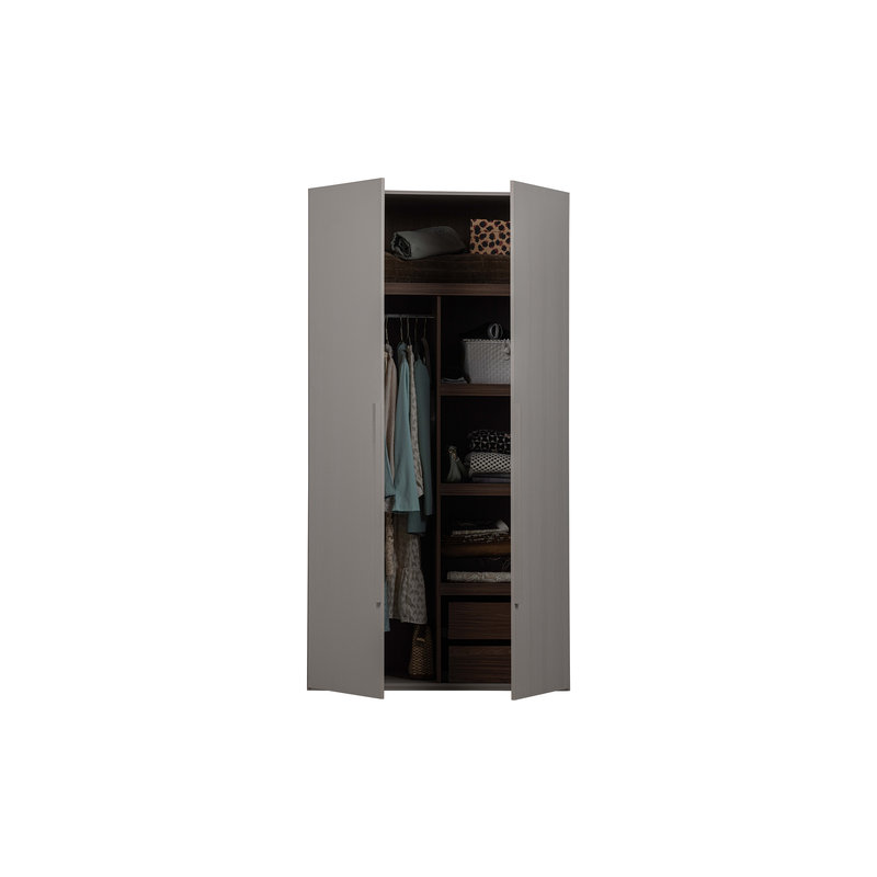 WOOOD-collectie Rens 2-doors Wardrobe Long Handle Walnut/pebble Grey