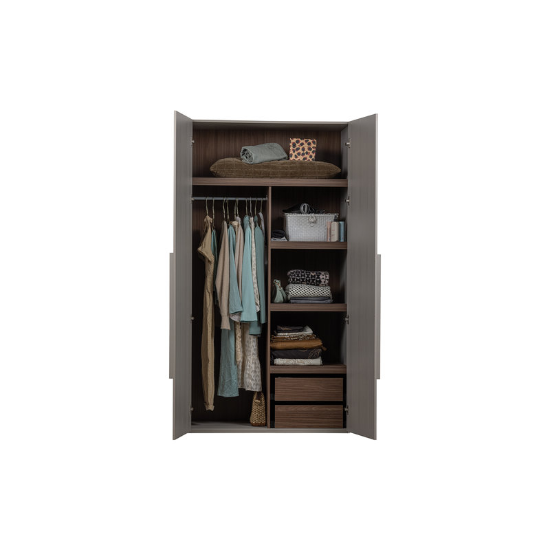 WOOOD-collectie Rens 2-doors Wardrobe Long Handle Walnut/pebble Grey