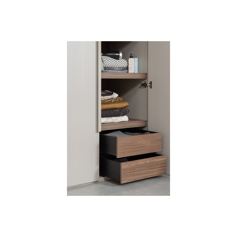 WOOOD-collectie Rens 2-doors Wardrobe Long Handle Walnut/pebble Grey