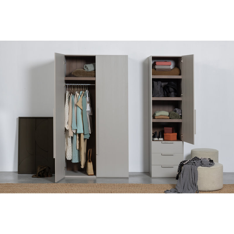 WOOOD-collectie Rens 1-door Wardrobe Long Handle Walnut/pebble Grey